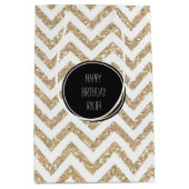 Gouden Faux Glitter Chevron Strepen Medium Cadeauzakje (Voorkant)