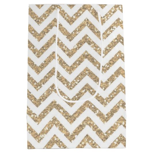 Gouden Faux Glitter Chevron Strepen Medium Cadeauzakje (Achterkant)