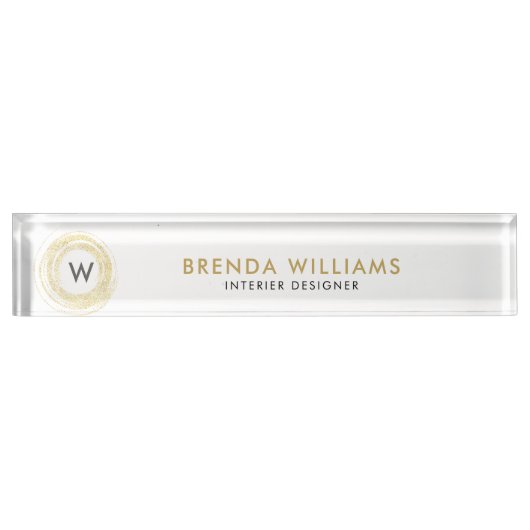 Gouden Faux Glitter Cirkel Logo Naambordje (Voorkant)