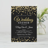 Gouden Faux Glitter Confetti Black Couple's Shower Kaart (Staand voorkant)