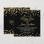 Gouden Faux Glitter Confetti Elegant Bruiloft Zwar Kaart (Voorkant / Achterkant)