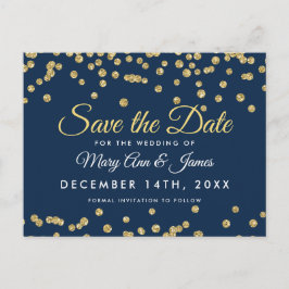 Gouden Faux Glitter Confetti Navy Blue Opslaan van Aankondigingskaart