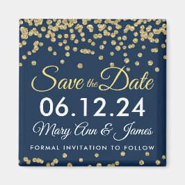 Gouden Faux Glitter Confetti Navy Blue Opslaan van Magneet
