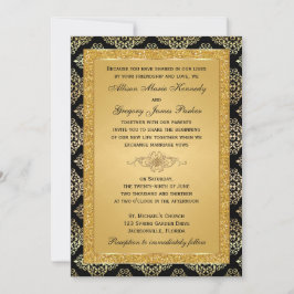 Gouden FAUX Glitter, Damask bruiloft uitnodiging
