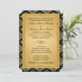 Gouden FAUX Glitter, Damask bruiloft uitnodiging (Staand voorkant)