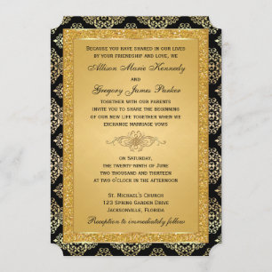 Gouden FAUX Glitter, Damask bruiloft uitnodiging