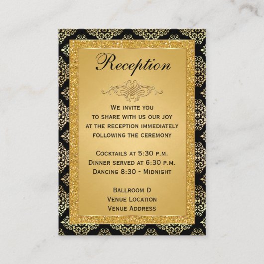 Gouden FAUX Glitter Damask, Scroll Enclosure Kaart (Voorkant)