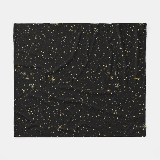 Gouden faux glitter en sparkles op zwart fleece deken (Voorkant (Horizontaal))