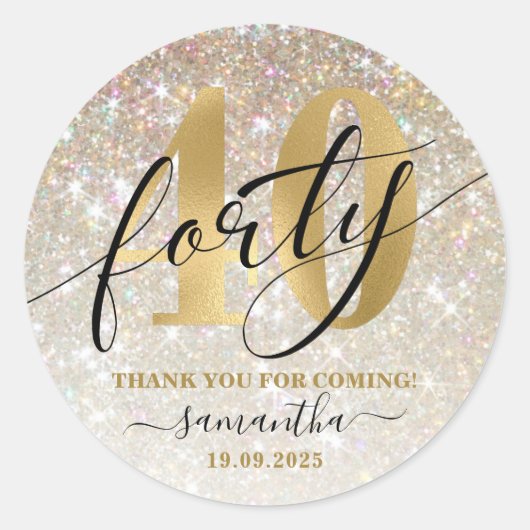 Gouden Faux Glitter & Folie 40ste verjaardagsfeest Ronde Sticker (Voorkant)