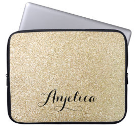 Gouden Faux Glitter Gepersonaliseerde naam Laptop  Sleeve