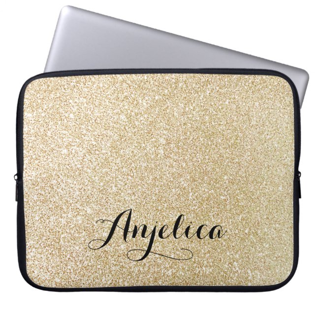 Gouden Faux Glitter Gepersonaliseerde naam Laptop  Sleeve (Voorkant)