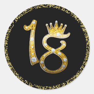 Gouden Faux Glitter Glam Crown Diamond Bling 18th  Ronde Sticker