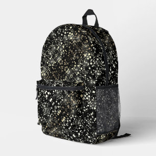 Gouden Faux Glitter Glitter Glinstering op Zwart Bedrukte Rugzak