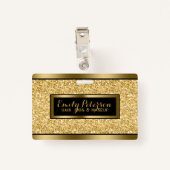 Gouden Faux Glitter Gouden en Zwarte Accenten Badge (Achterkant met clip)