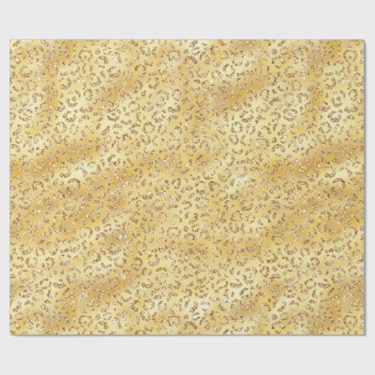 Gouden Faux Glitter Luipaard Print Cadeaupapier (Vlak)