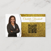 Gouden Faux Glitter met aangepaste foto & QR-code Visitekaartje (Voorkant)