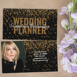 Gouden Faux Glitter Over Zwart Aangepaste Foto Visitekaartje