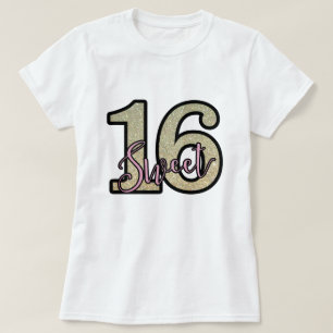 Gouden Faux Glitter Print Sweet Sixteen 16 Verjaar T-shirt