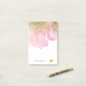 Gouden Faux Glitter Roze Peach Waterverf Post-it® Notes (Op bureau)