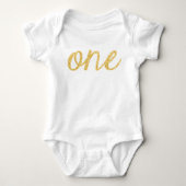 Gouden Faux Glitter Script 1e Verjaardag Romper (Voorkant)