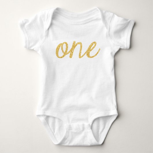 Gouden Faux Glitter Script 1e Verjaardag Romper (Voorkant)
