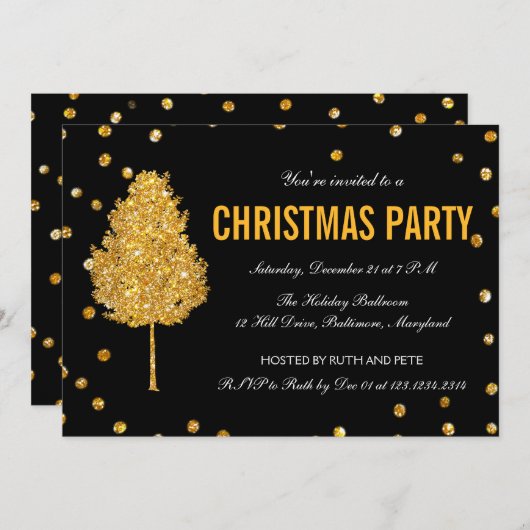 Gouden Faux Glitter Tree Modern Kerstfeest Kaart (Voorkant / Achterkant)