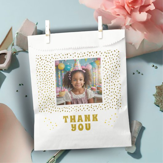 Gouden Faux Glitter Verjaardag Meisje Foto Dank u Bedankzakje