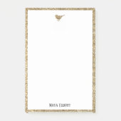 Gouden Faux Glitter Vogel & Rand op Wit Post-it® Notes (Voorkant)