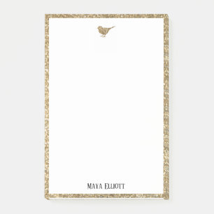 Gouden Faux Glitter Vogel & Rand op Wit Post-it® Notes