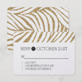 Gouden Faux Glitter Zebra Print RSVP Kaartje (Voorkant / Achterkant)