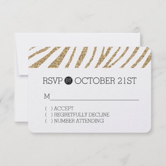 Gouden Faux Glitter Zebra Print RSVP Kaartje (Voorkant)