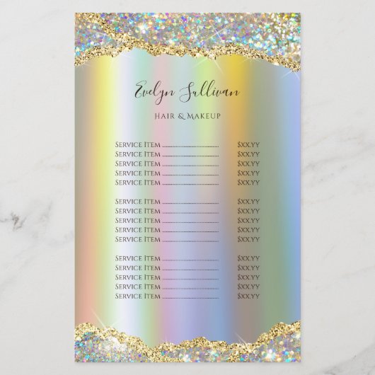 Gouden faux iriserende glitter folie prijslijst flyer (Voorkant)
