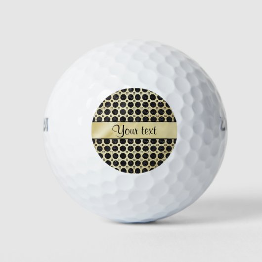 Gouden Faux & Sparkly Black Glitter Spots Golfballen (Voorkant)