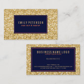 Gouden fax glitter met zwarte en koraalrode accent visitekaartje (Voorkant / Achterkant)