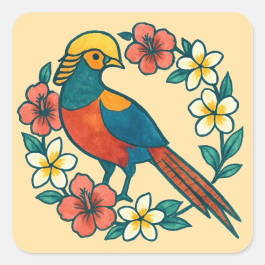 gouden fazant vierkante sticker (Voorkant)