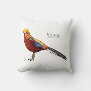 Gouden fazant vogel cartoonillustratie kussen