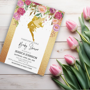 Gouden Fee Baby Shower Roze Bloemen Kaart