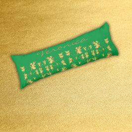 Gouden feeën met Pixie Dust op Green Monogram | Lichaamskussen