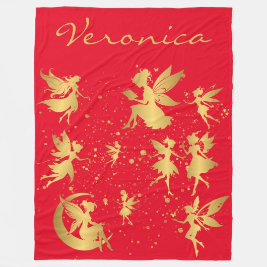 Gouden feeën met Pixie Dust op Red Monogram | Fleece Deken (Voorkant)