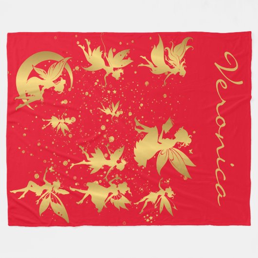 Gouden feeën met Pixie Dust op Red Monogram | Fleece Deken (Voorkant (Horizontaal))