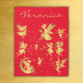 Gouden feeën met Pixie Dust op Red Monogram | Fleece Deken