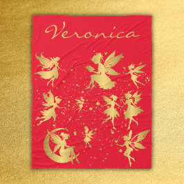 Gouden feeën met Pixie Dust op Red Monogram | Fleece Deken