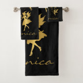 Gouden feeën met Pixie Dust op zwart monogram | Bad Handdoek (Insitu)