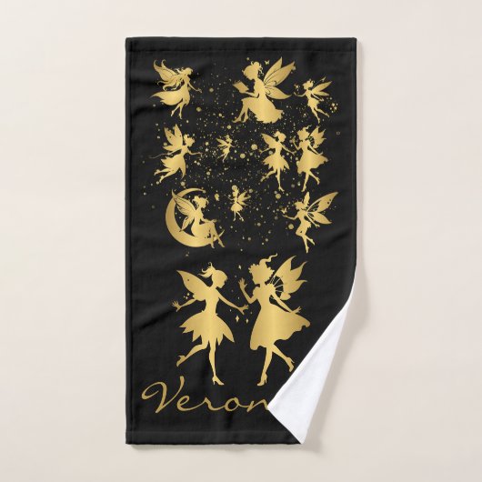 Gouden feeën met Pixie Dust op zwart monogram | Bad Handdoek (Handdoek)