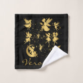 Gouden feeën met Pixie Dust op zwart monogram | Bad Handdoek (Wasdoekje)