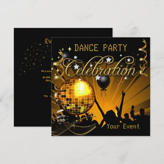 Gouden Feest Dansfeest Disco Bal Evenement Kaart (Voorkant / Achterkant)