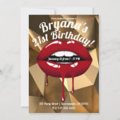 Gouden Feest Glamour Luxe Rode Drip Druppende Lipp Kaart (Voorkant)