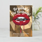 Gouden Feest Glamour Luxe Rode Drip Druppende Lipp Kaart (Staand voorkant)