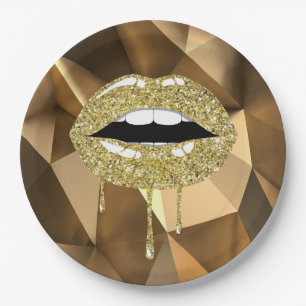 Gouden Feest Luxe Glam Glitter Druppel Lippen Papieren Bordje