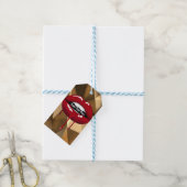 Gouden Feest Luxe Glam Rode Drup Drippende Lippen Cadeaulabel (Met Touw)